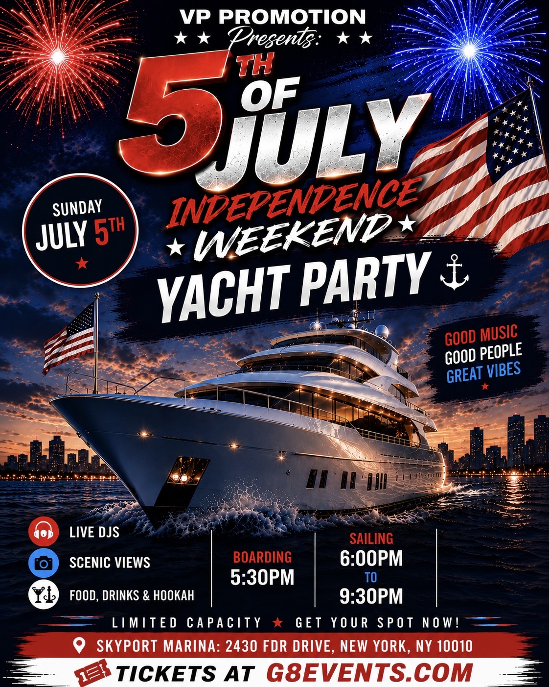 Independence Sunset Yacht Party NYC flyer